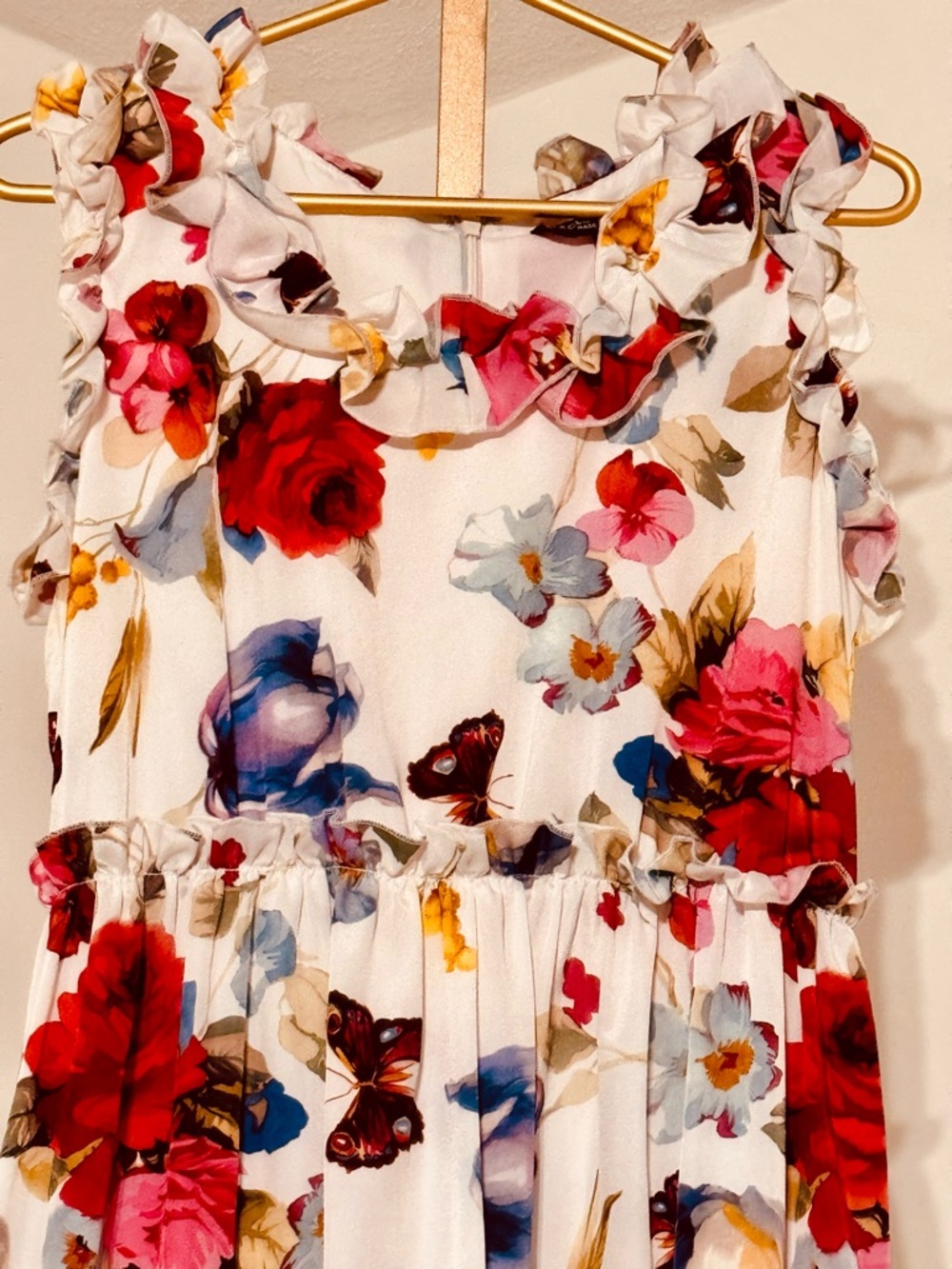 Dolce & Gabbana White Floral Ruffle Dress with Red & Blue Accents - Picture 3 of 7